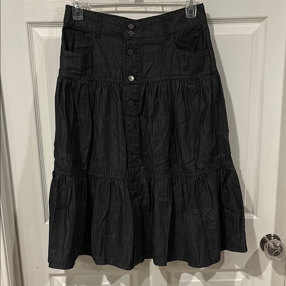 Like New Black Denim Button-Front Skirt